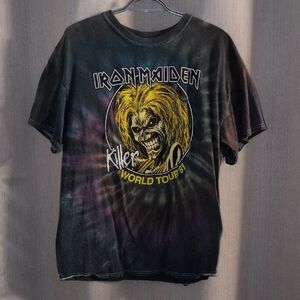 Iron Maiden Black Short Sleeve Graphic Tee with Yellow Skull Artwork